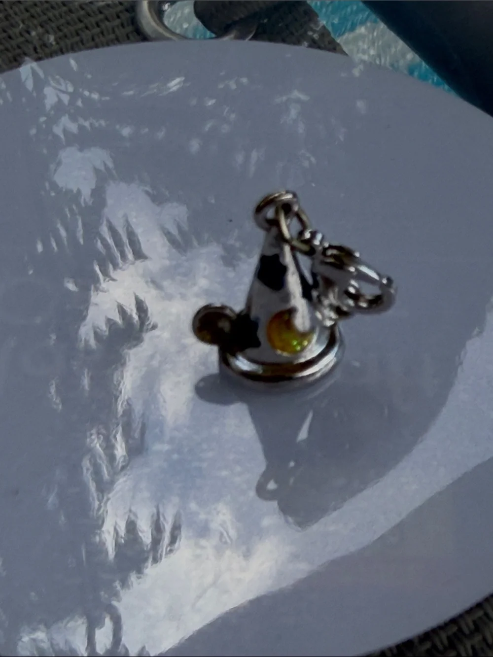 Silver Mickey Sorcerer Hat Charm with Yellow Accent